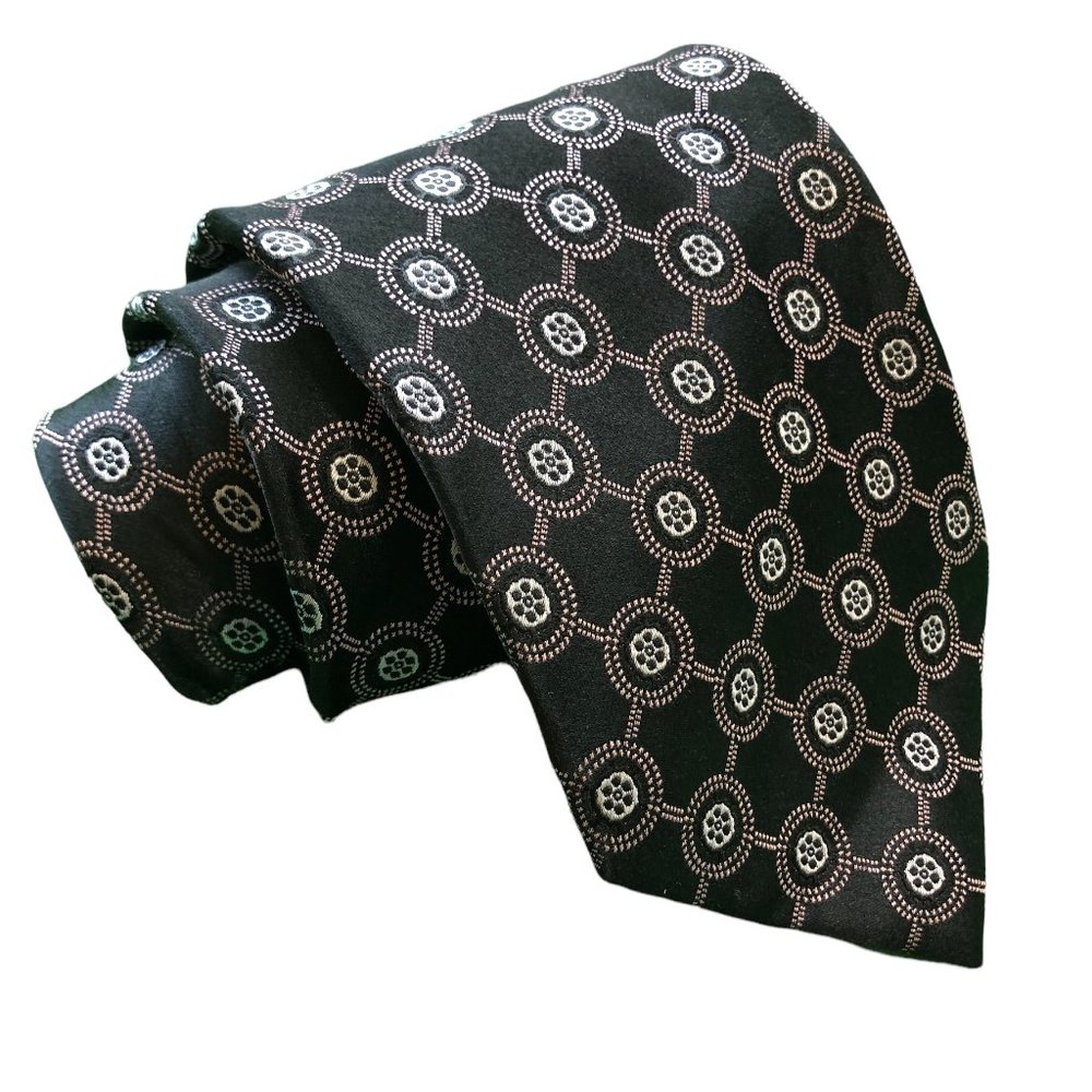 Croton Tie Beautiful Black Silver Pink Silk Baroque 60 x 4 Handmade - New!